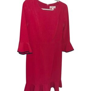 Nannette Red Sheath Dress with Ruffled Hem and Scoop Neck